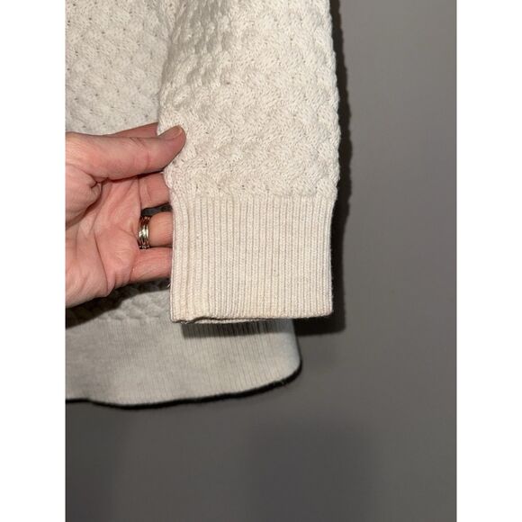 LL Bean Open Front Basketweave Knit Cardigan Womens Ivory Cream Cotton Cozy Med - Picture 8 of 16